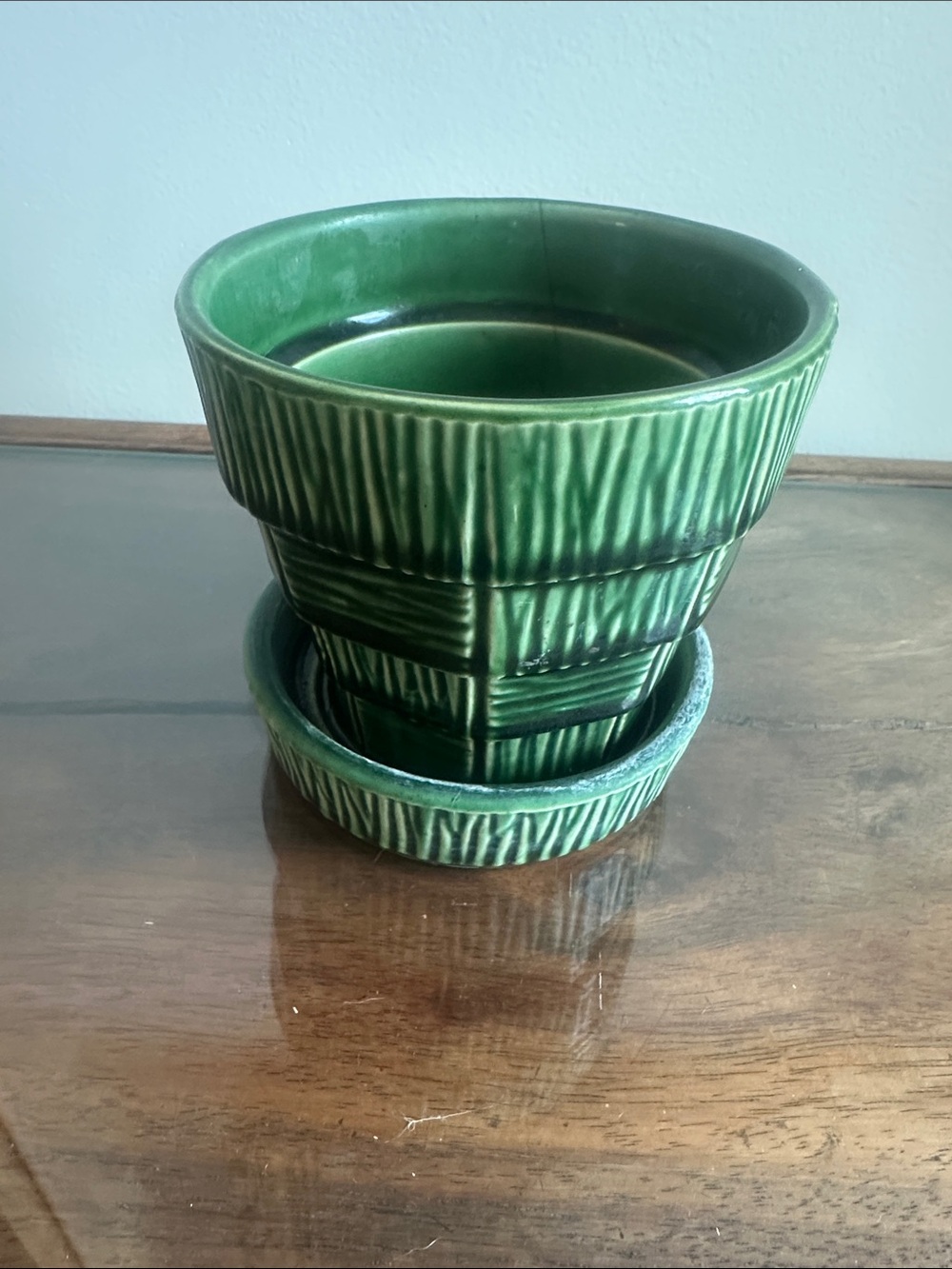 McCoy Basket Weave Green Planter
